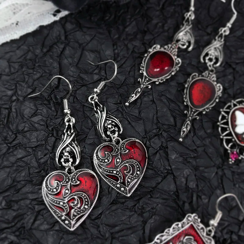Dark Gothic Lolita Vintage Drop Earrings For Women Bat Butterfly Rose Heart Earring Punk Goth Halloween Masquerade Jewelry - Charlie Dolly