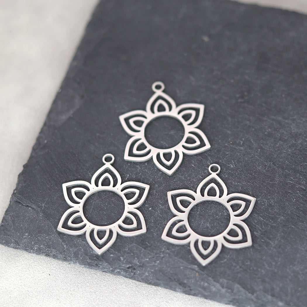 3pcs Hexagon Petal Lotus Seat Stainless Steel Pendant Charms for Jewelry Making DIY Craft Earrings Necklace Talisman Accessories