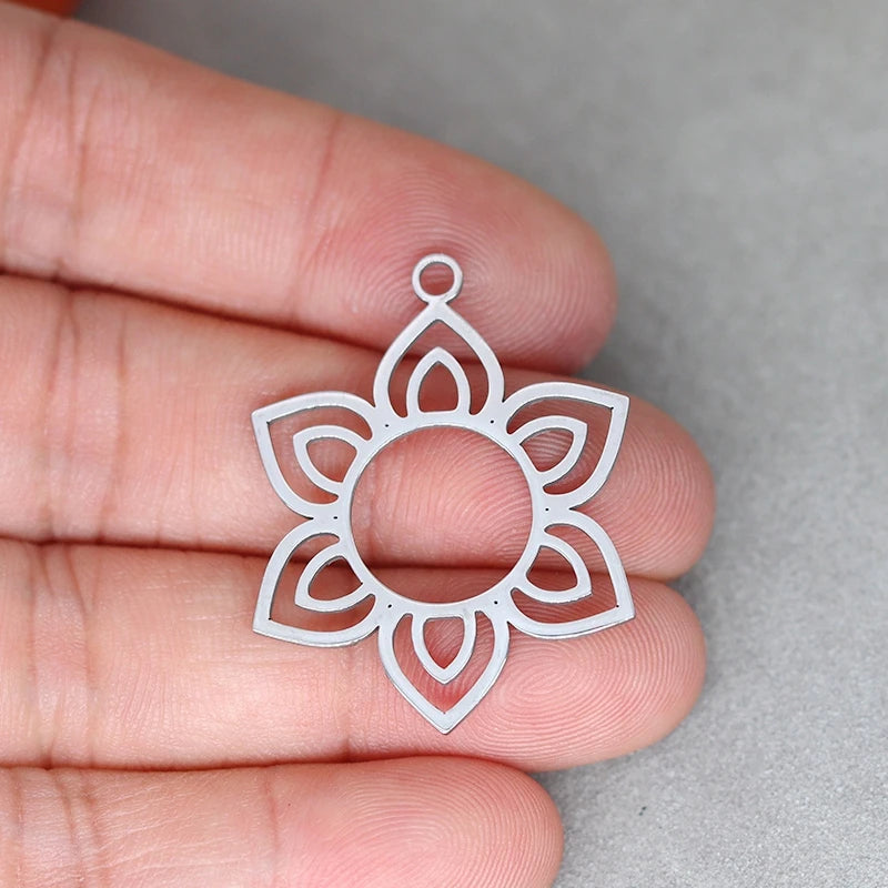 3pcs Hexagon Petal Lotus Seat Stainless Steel Pendant Charms for Jewelry Making DIY Craft Earrings Necklace Talisman Accessories