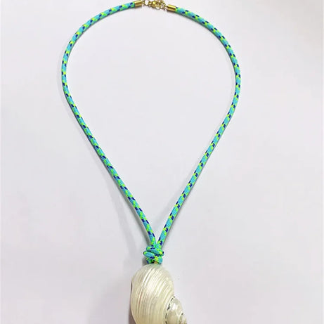 Vacation Conch Shell and Blue Rope Boho Pendant Necklace