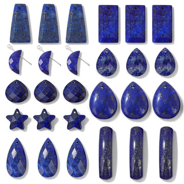 Natural Lapis Lazuli Stone Pendant Charm Waterdrop Square Round Heart Shape Accessory For Making Bracelet Necklace Earring 2pcs