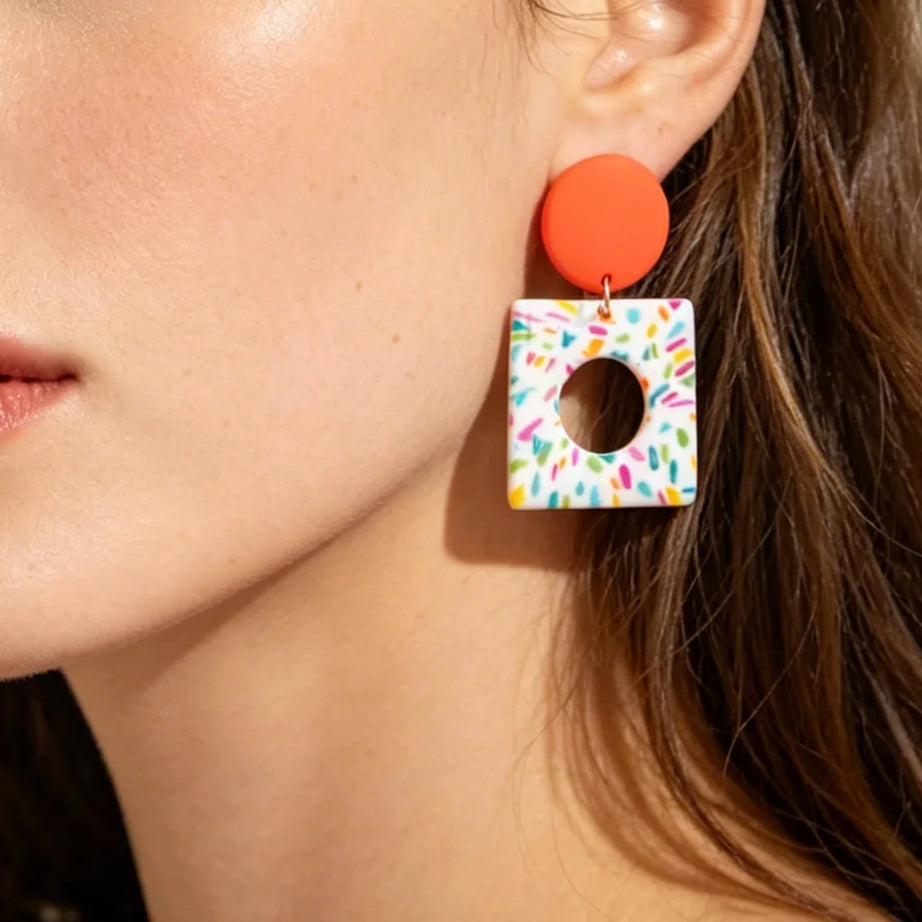 Polymer Clay Chevron Arch Dangle Earrings Jewelry