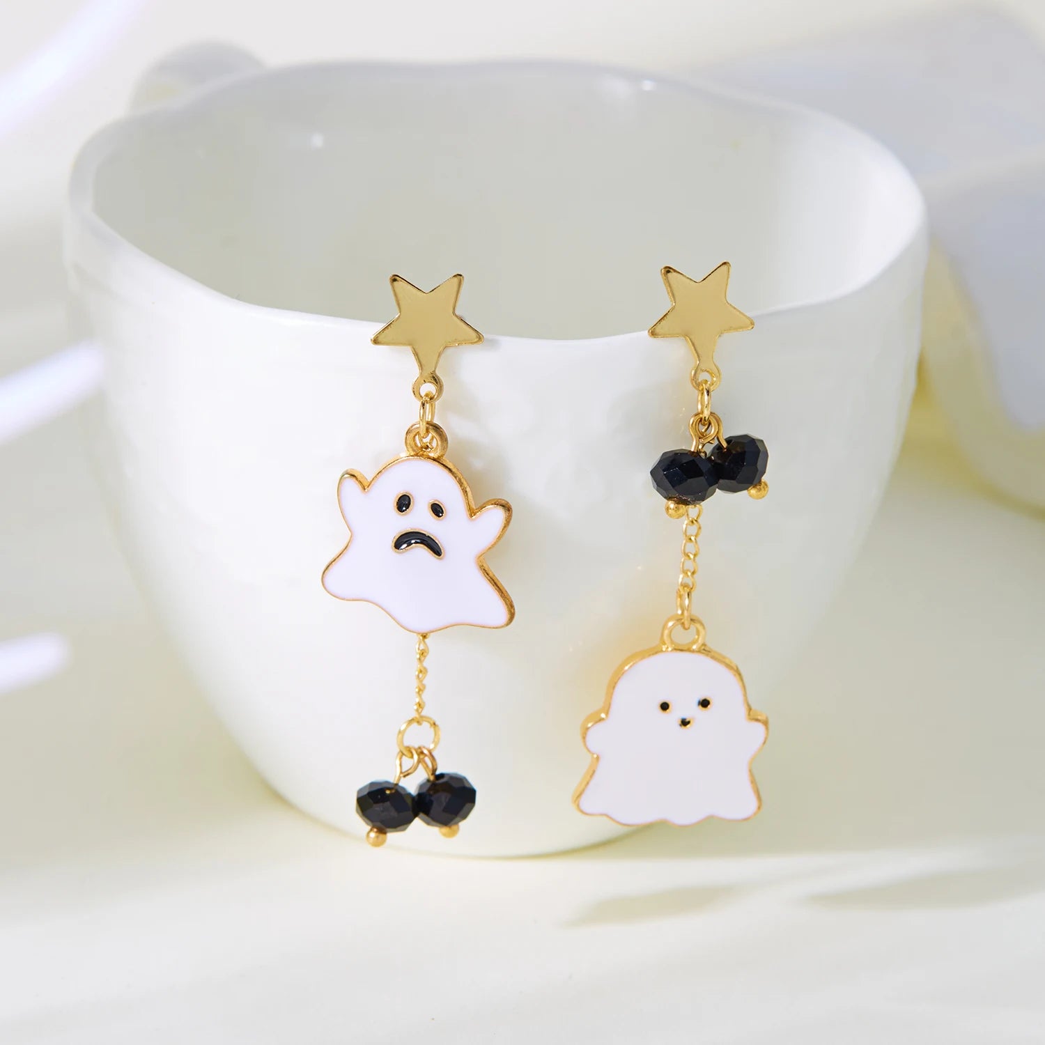 Cute Halloween White Ghost Drop Earrings for Women Cartoon Bat Spider Web Cat Pumpkin Star Tassel Dangle Earring Party Jewelry - Charlie Dolly