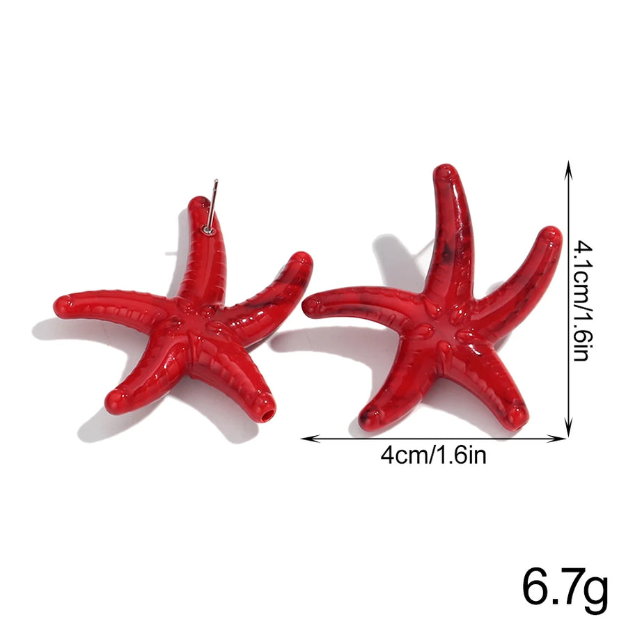 Marble Starfish Shell Stud Earrings