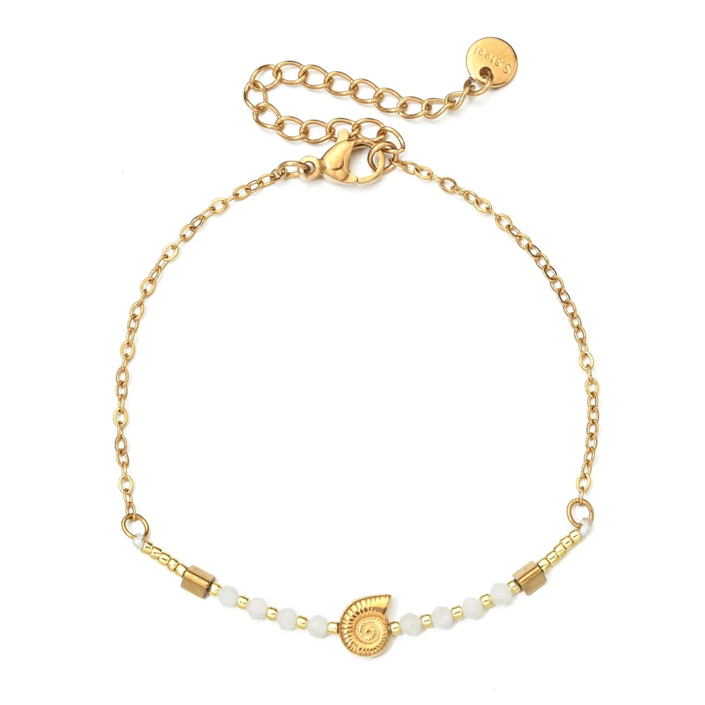 Cute Seashell Thin Natural Stone Bracelets for Women Beads Stainless Steel Chain Bracelet Minimalist Pulseras Boho Jewelry