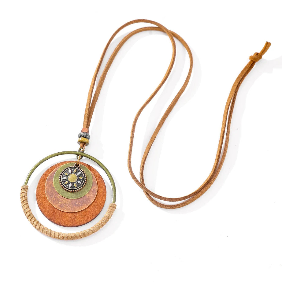 Large Circle Pendant Layered Sweater Chain Necklace Jewelry