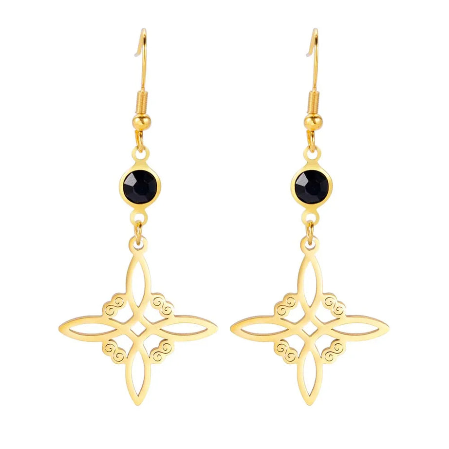 Triple Moon, Rune & Pentagram Hoop Earrings, Stainless Steel Witchy Amulet