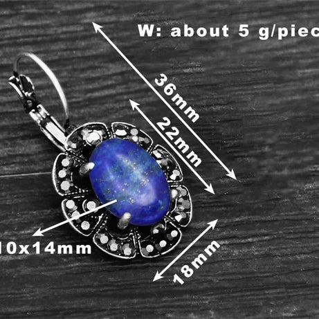 Vintage Plumflower Natural Lapis Lazuli Rhinestone Earrings For Women Tibetan Silver Plated Natural Stone Tiger Eye Earring - Charlie Dolly
