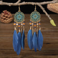 Boho Long Feather Dangle Women's Earrings Beach Long Tassel Beads Handmade Flower Enamel Earrings Bride Wedding Pendientes Mujer - Charlie Dolly