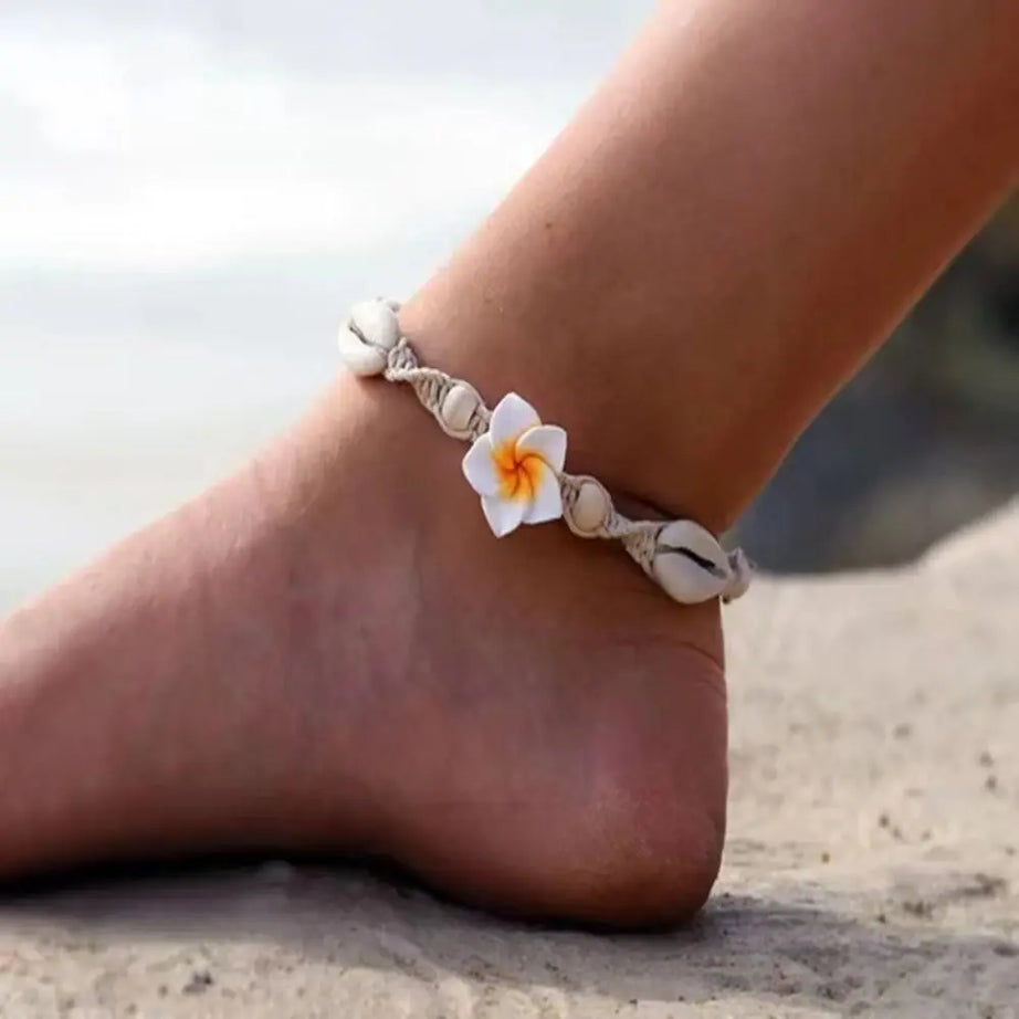 Starfish, Conch Shell and Flower Bead Boho Anklet