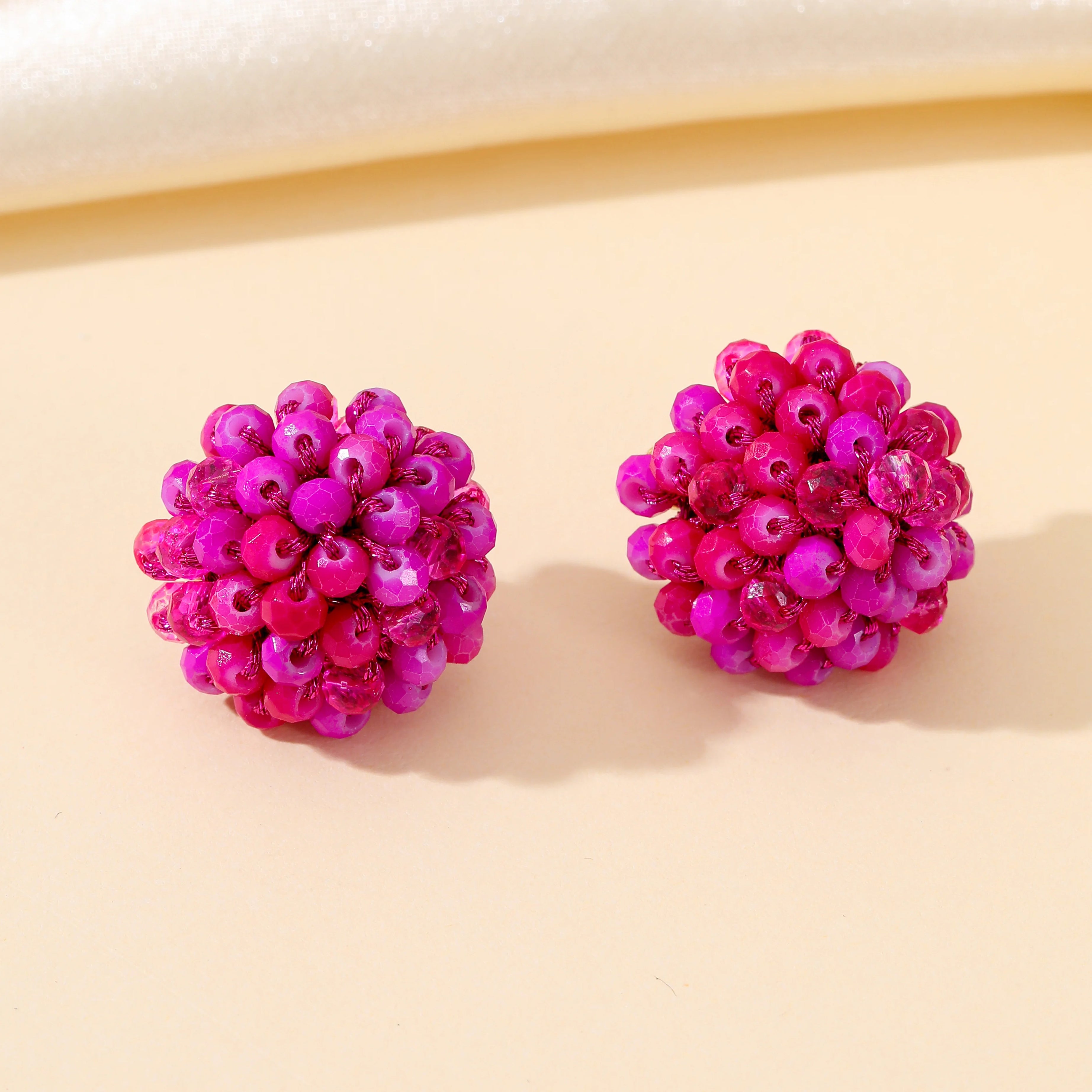Braided Crystal Bead Round Stud Earrings Jewelry