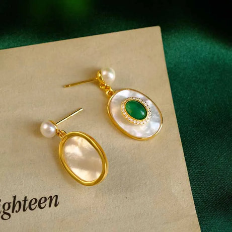 New style inlaid lapis lazuli artificial artificial fritillary earrings for women emerald vintage pearl wedding silver jewelry - Charlie Dolly