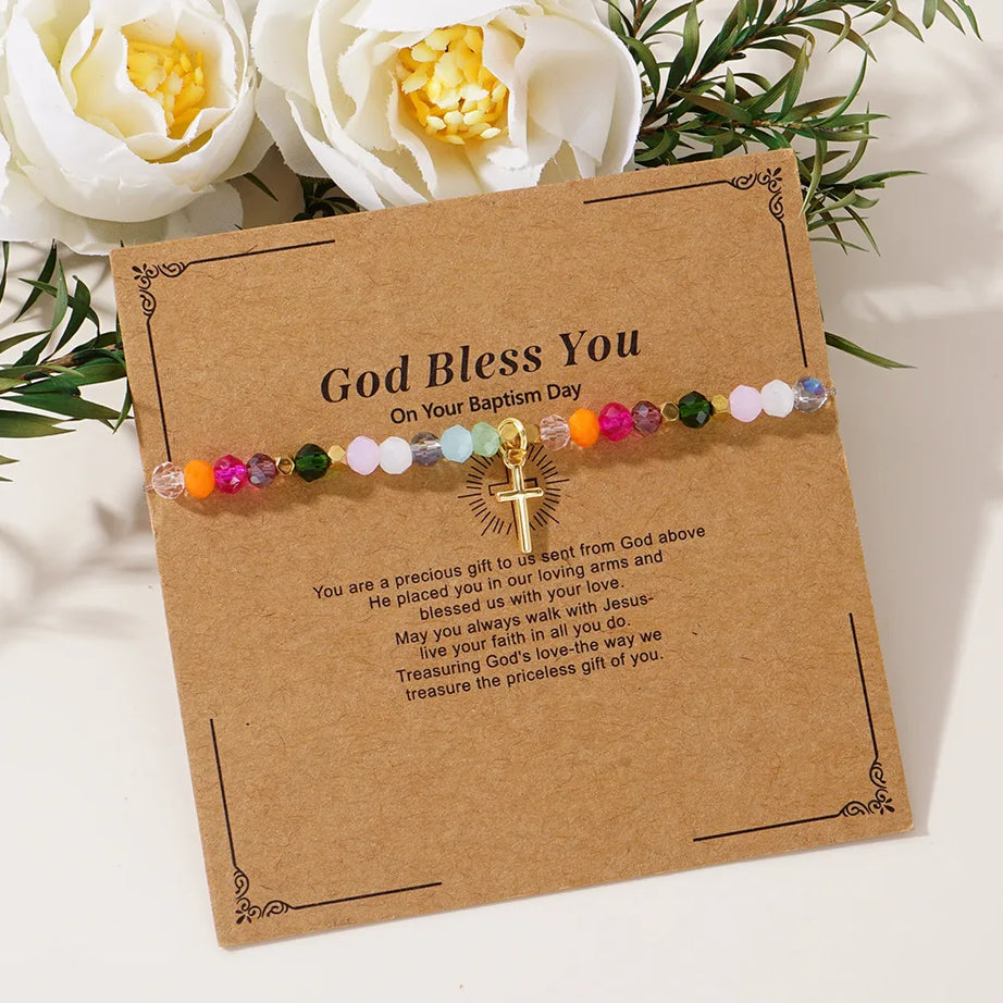 Cross Charm Crystal Beaded Bracelet