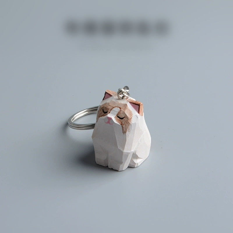 Cat Handmade Ornament Wood Carving Handicraft Gift Cute Orange cat Tanuki Puppet cat Siamese cat Keychain Bag pendant Anime Pop - Charlie Dolly