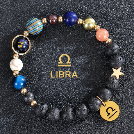 Zodiac Constellation Crystal Bracelet, 12 Signs Natural Stone Beaded Amulet