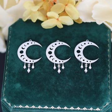 3pcs Moon Phase Charms DIY Craft Earrings Necklace Jewelry Making Crescent Stainless Steel Pendant