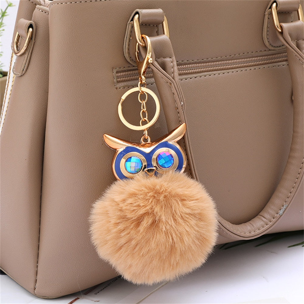 Cartoon Plush Owl Keychain With Sequin Girls Backpack Ornaments Fashion Soft Fluffy Pompom Animal Key Rings For Ladies Gifts