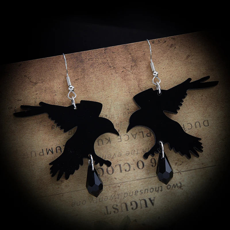 Gothic Black Romantic Crow Dangle Drop Earrings for Women Dark Halloween Jewelry Girls Cool Fashion Accessories - Charlie Dolly