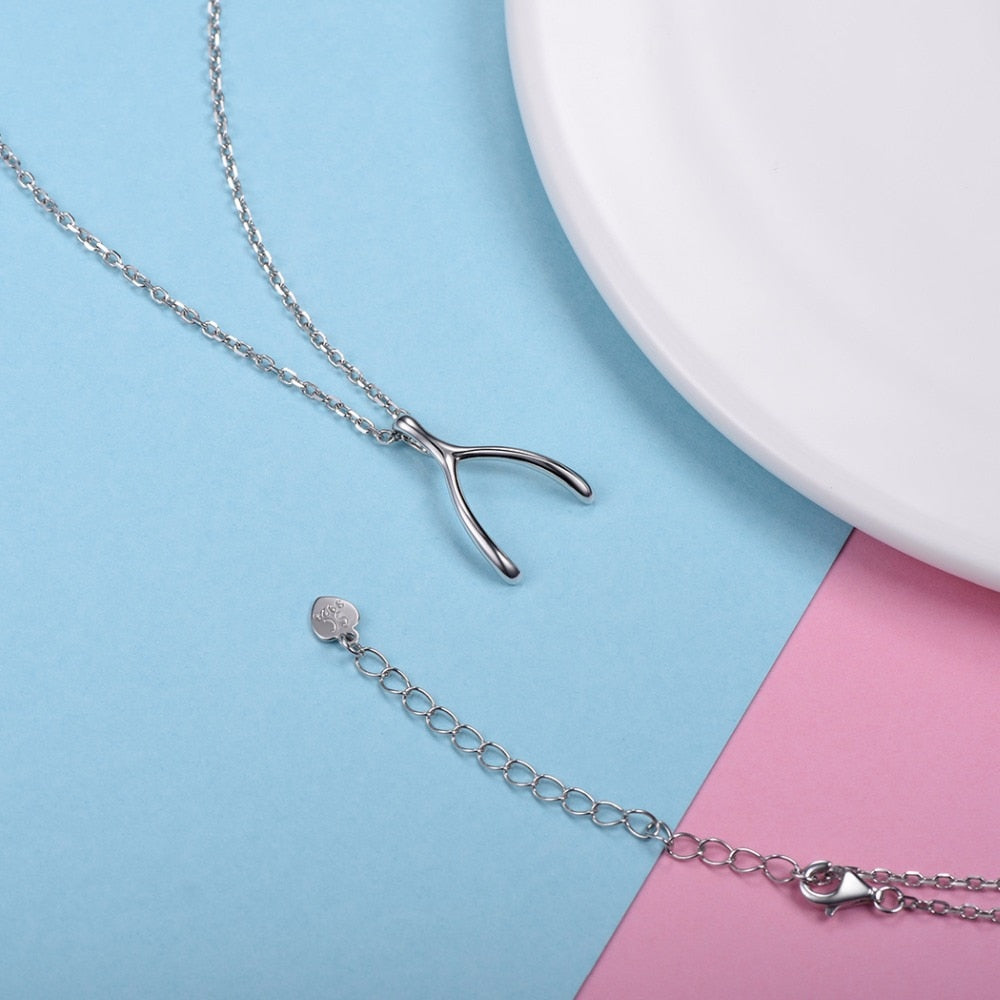 U7 925 Sterling Silver Wishbone/Bone Pendant &amp; Chain For Pray/Wishes Anniversary/Mothers Day Gift Women Jewelry Necklace SC44 - Charlie Dolly