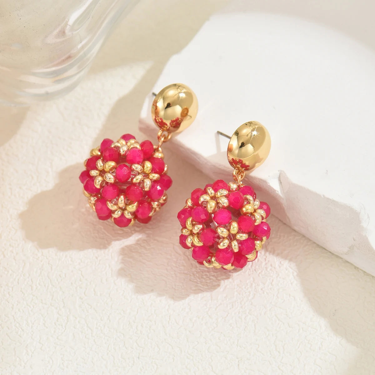 Boho Exquisite Ball Crystal Beads Drop Earrings for Women Girls Summer Handmade Geomotric Beaded Earrings Fashion Jewelry Gifts