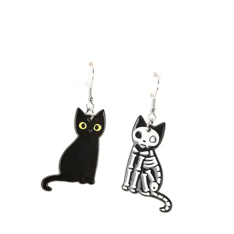 1Pair Fashion Halloween Creative Acrylic Skull Black Cat Dangle Earrings For Women Birthday Festival Gift Lovely Jewelry - Charlie Dolly