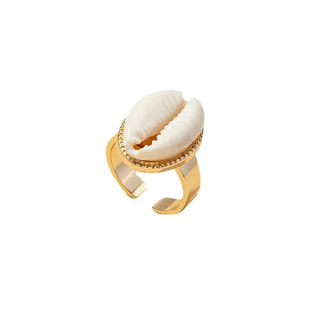Aesthetic Jewelry Accessories Wholesale Boho Gold Color Natural Sea Stone Seashell Puka Conch Cowrie Shell Ring for Women 2024 - Charlie Dolly