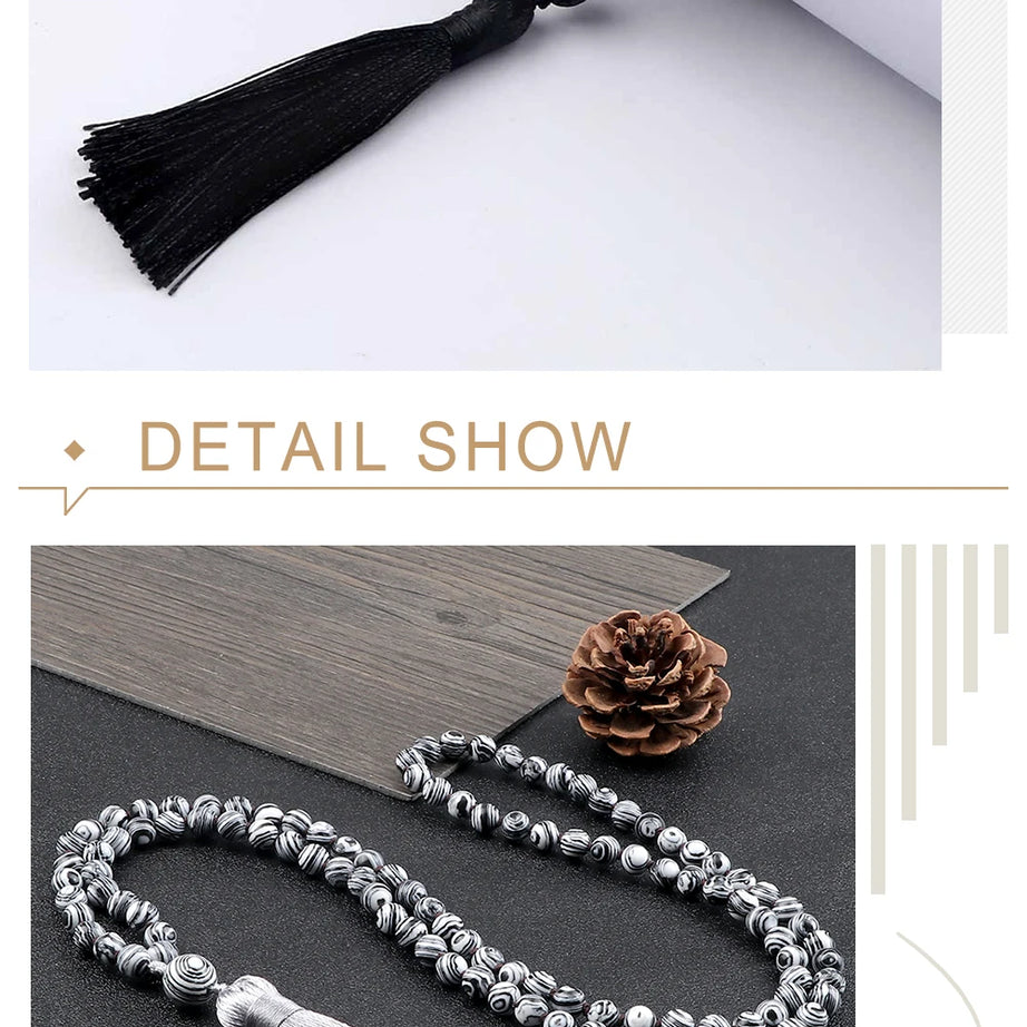Men Natural Malachite Stones Necklaces Boho 108 Tiger Eye Beads Handmade Necklace with Tassel Yoga Medit Jewelry Gifts For Women - Charlie Dolly