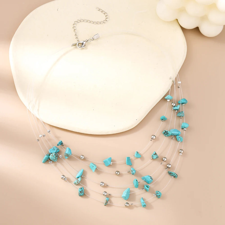 Aihua Boho Multilayer Natural Stone Glasses Beads Necklace For Women Choker Collar Necklace Women Jewelry Gifts - Charlie Dolly