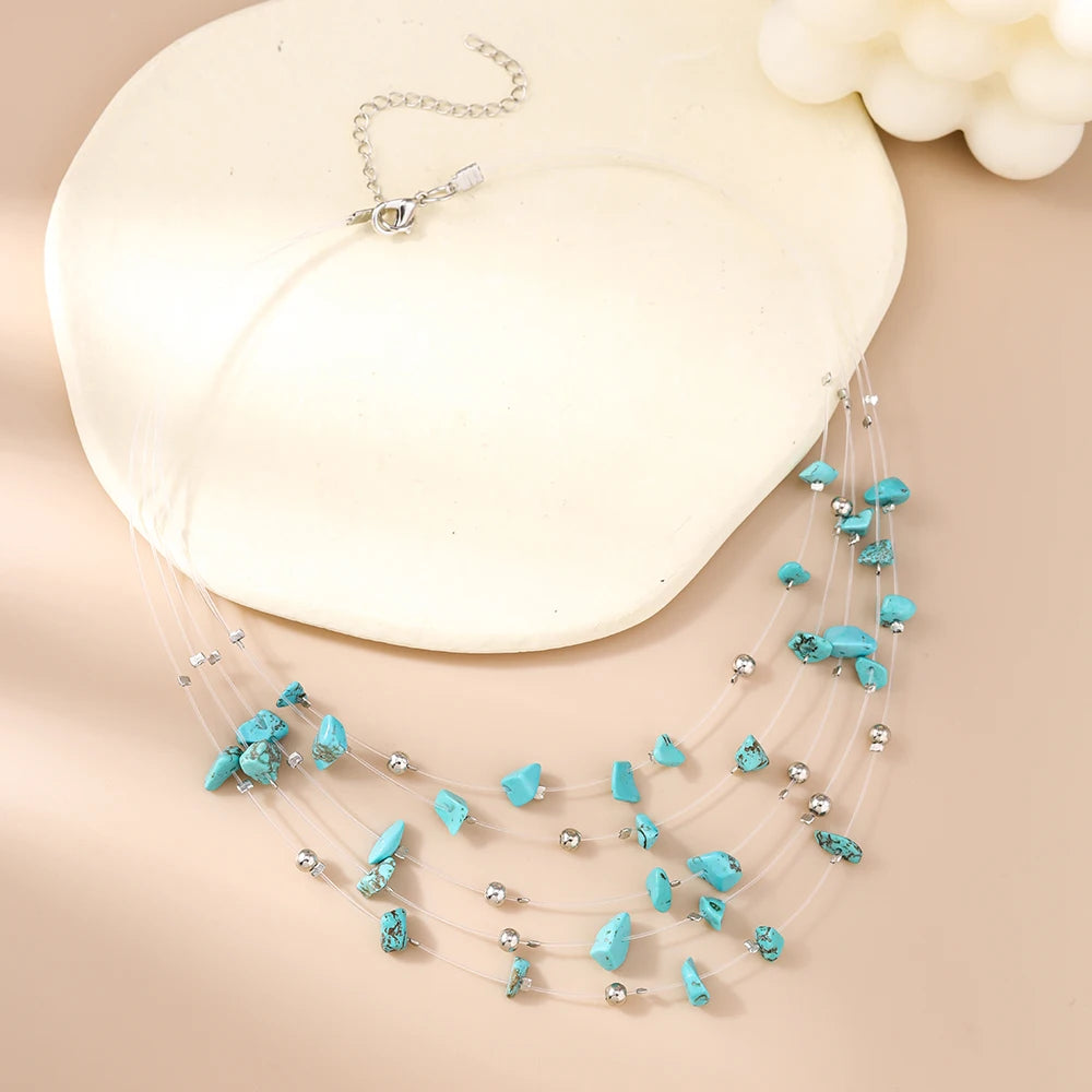 Aihua Boho Multilayer Natural Stone Glasses Beads Necklace For Women Choker Collar Necklace Women Jewelry Gifts
