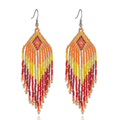 LIMAX New Arrival Colored Beads Earrings Niche Ethnic Style Handmade Jewelry Personality Bohemian Tassel Earrings