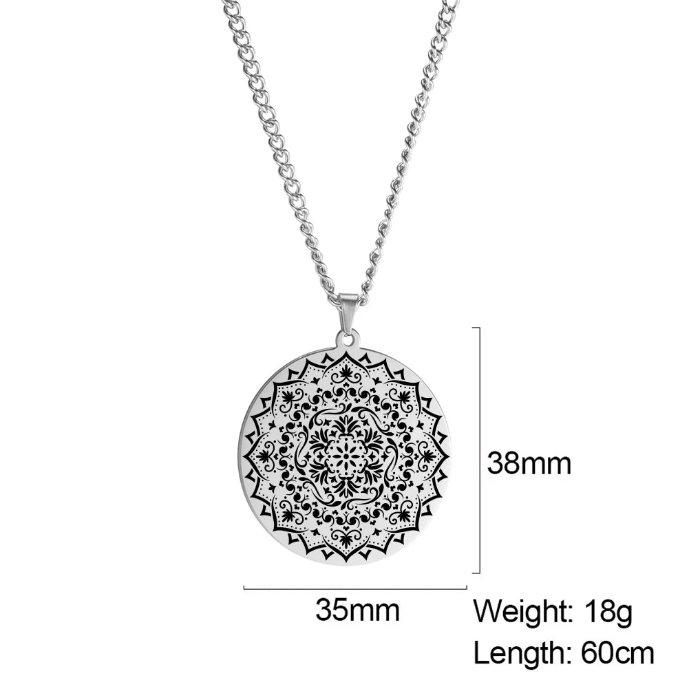 LIKGREAT Lotus Flower Chakra Mandala Pendant Necklace Stainless Steel Women Men Buddhism Hinduism Meditation Spiritual Jewelry