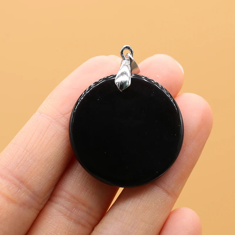 Natural Stone Agates Pendants Big Round Lapis lazuli Tiger Eye Charmsfor Jewelry Making Diy earring necklace accessories