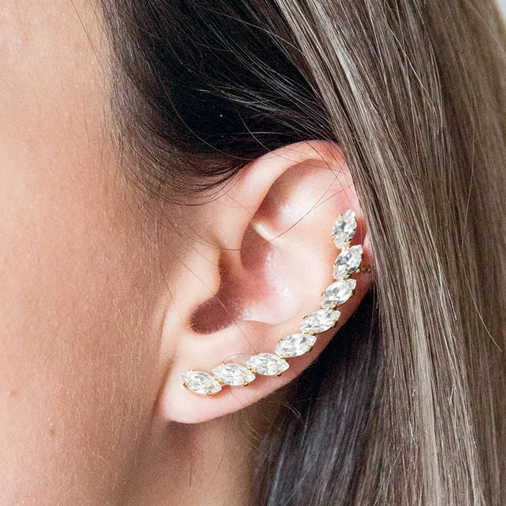 XSBODY Simple Leaves Ear Cuff Earrings Non Piercing Jewelry for Women Creative Design Boho Crystal Ear Clips Wedding Accessories