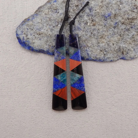 Natural Stone Lapis Lazuli Apatite Obsidian Earring Bead,Fashion Jewelry Intarsia Earrings For Women 50x10x4mm 7g - Charlie Dolly