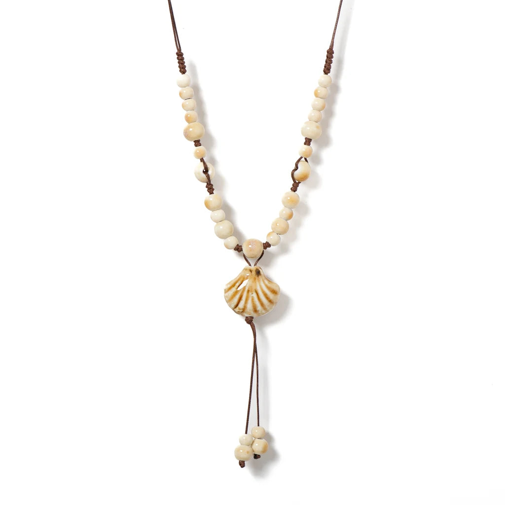 Handmade Ceramic Shell Necklace for Women Adjustable Boho Vintage Pendant Natural Beach Jewelry