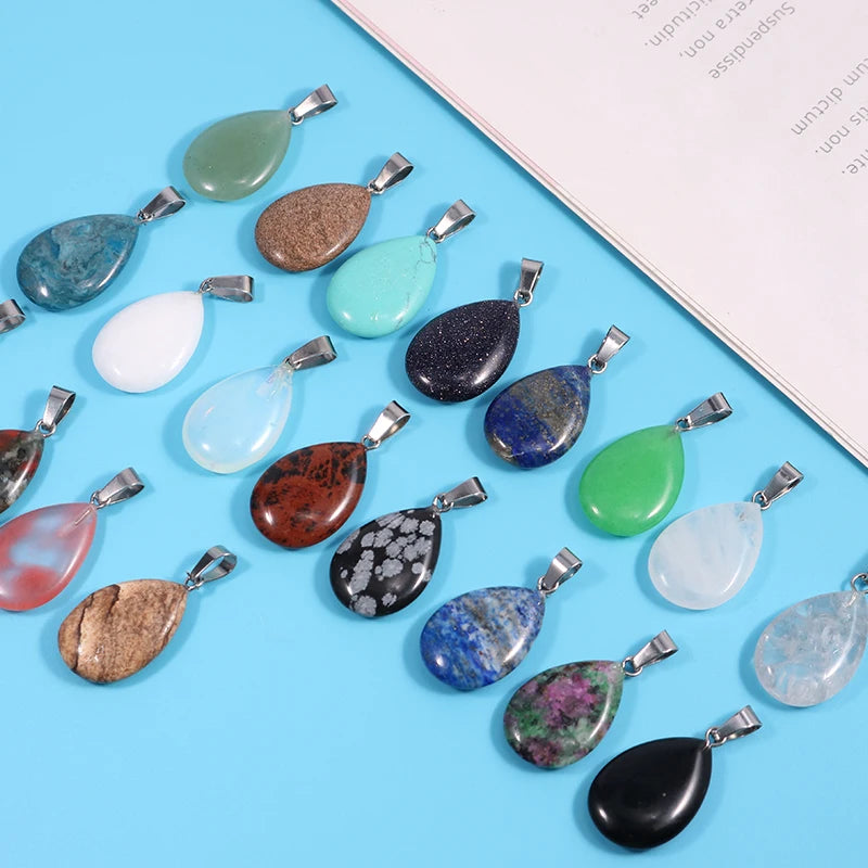 50pcs Natural Stone Waterdrop Pendants Crystal Amethysts Lapis Lazuli Healing Charms Tear Beads For Jewelry Making Earring Gems