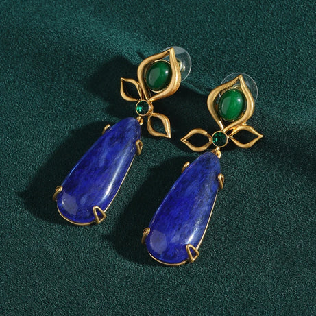 Vintage Sapphire Blue Lapis Lazuli Drop Earrings Statement Woman 2025  Luxury Designer Brands Charm Antique Jewelry Accessories - Charlie Dolly