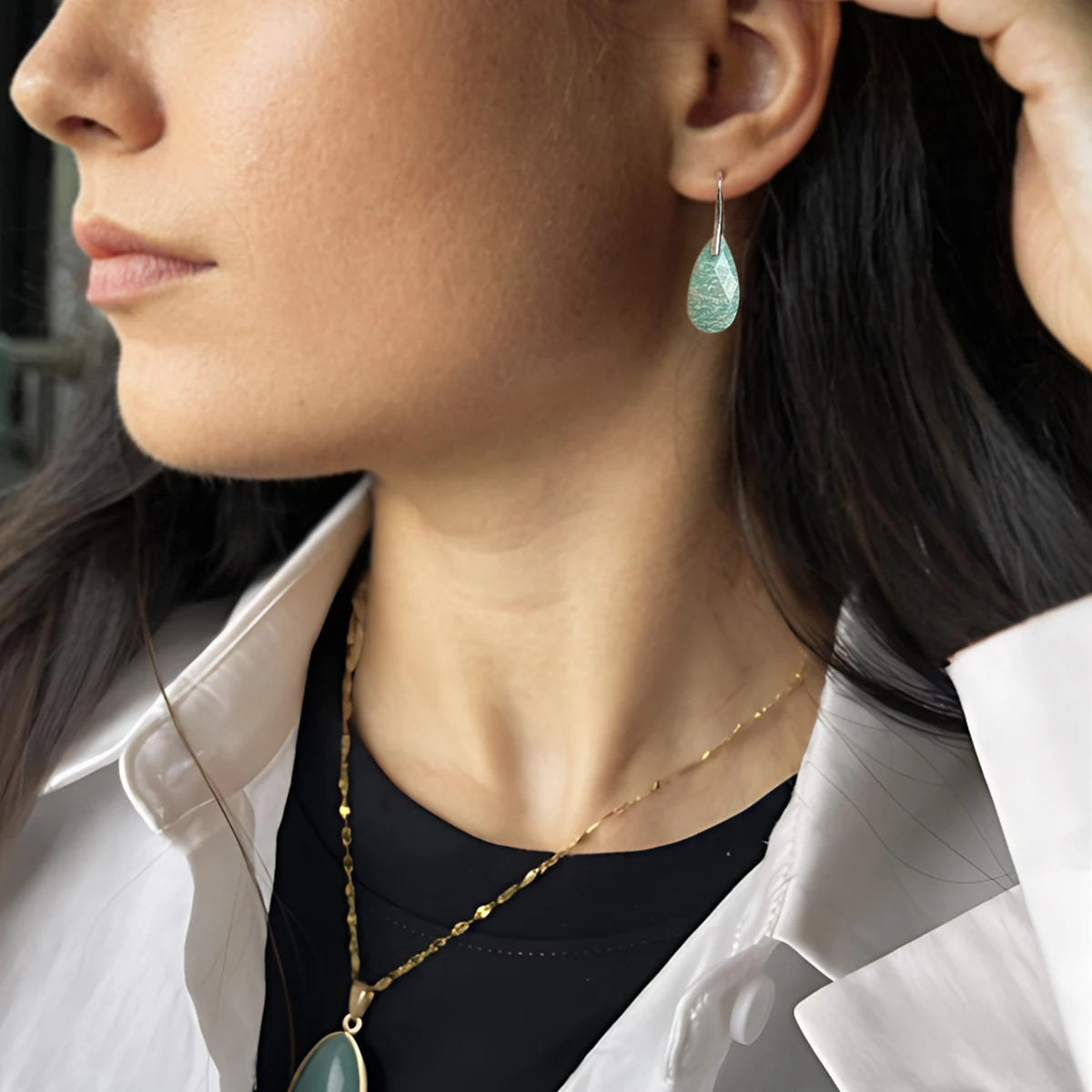 Natural Stone Rose Quartz Amazonite Stone Tangent Plane Water Drop Earrings Boho Women’s Exquisite Birthday Party Jewelry Gifts