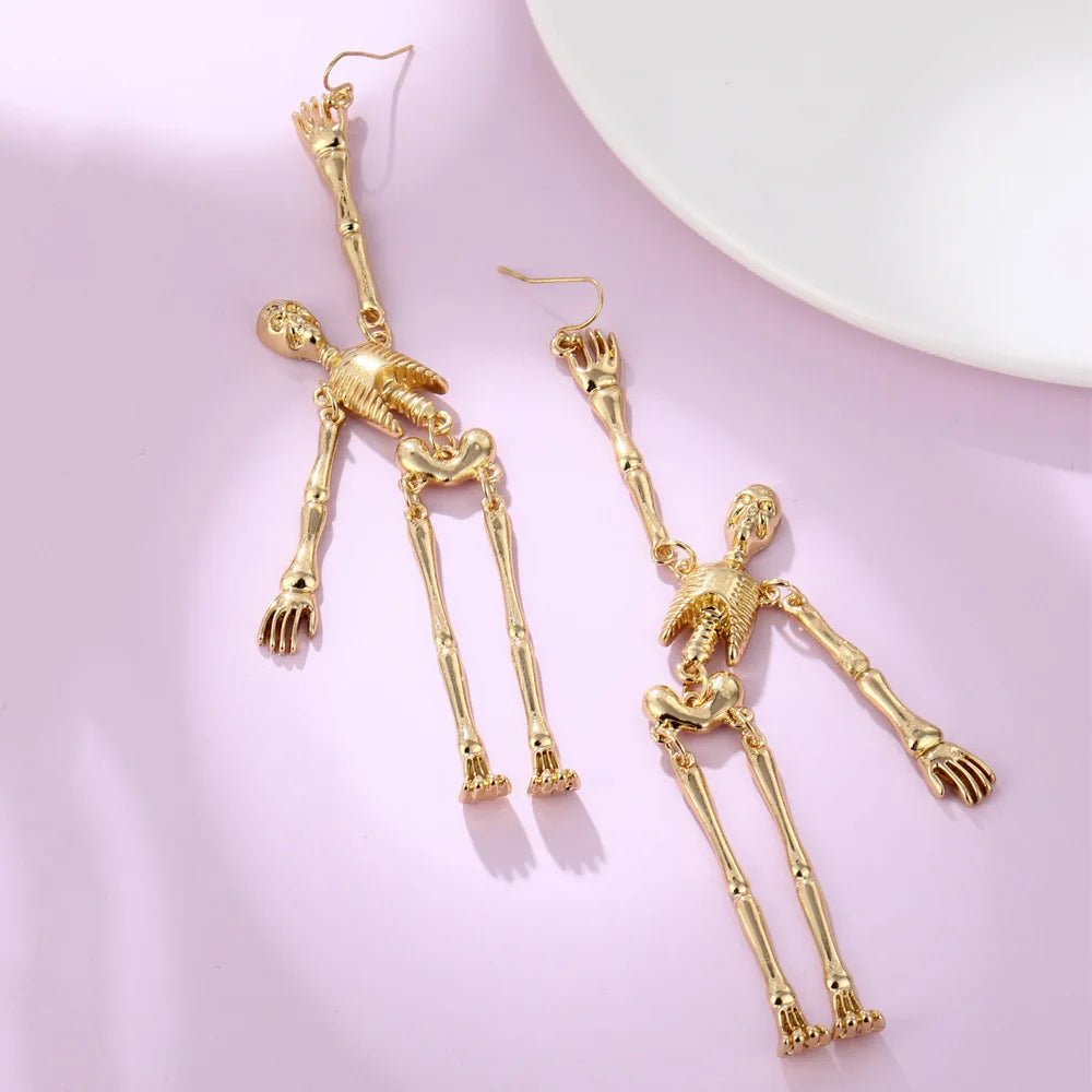 Creative Halloween Skull Dangle Stud Earrings for Women Gothic All Saints' Day Jewelry Metal Drop Statement Pierced Ear Gifts - Charlie Dolly