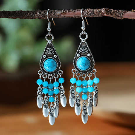 Blue Enamel Feather Crystal Long Earrings Jewelry