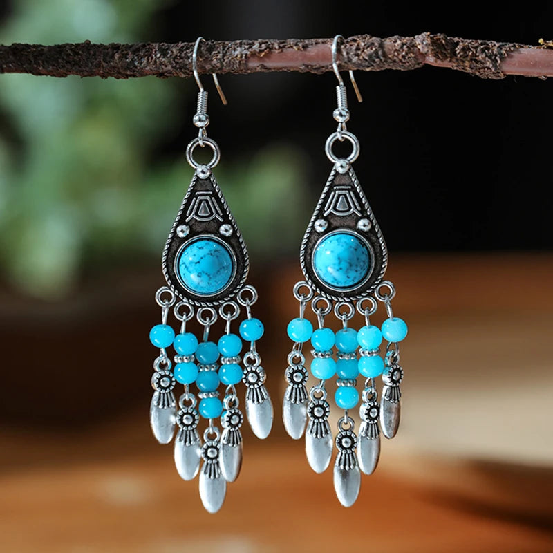Blue Fashion Boho Temperament Water Drop Feather Earrings for Women Long Crystal Rhinestone Drop Oil Dangle Earring Jewelry