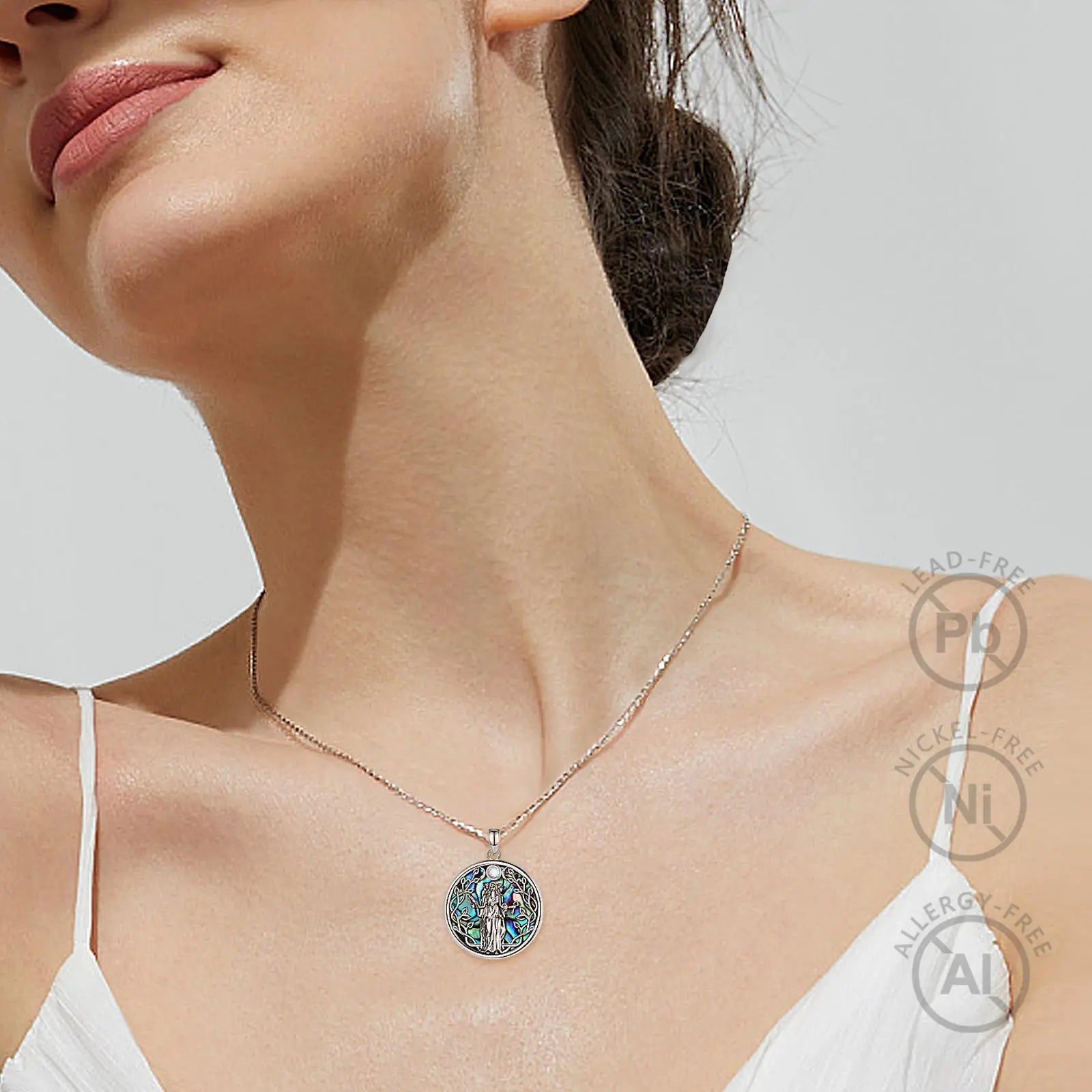 Eudora 925 Sterling Silver Triple Moon Goddess Necklace for Women Hecate Amulet Pendant Natural Abalone Jewelry Personality Gift