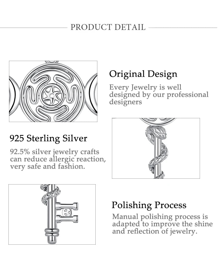 Eudora 925 Sterling Silver Hekate Wheel Necklace for Women Snake Key Triple Moon Goddess Pendant Witch Jewelry Personality Gift