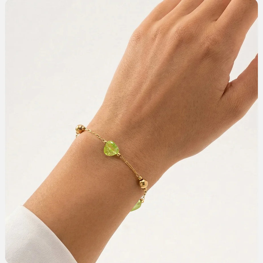 Vnox Stainless Steel Natural Green Stones Spacer Bead Thin Chain Bracelet Summer Boho Seaside Vacation Choker Bracelet Jewelry - Charlie Dolly
