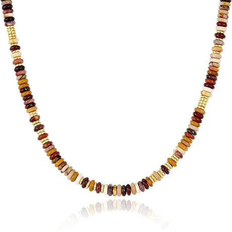 Colorful Boho Natural Stone Surfer Beach Choker 6mm Beaded Gemstone Necklace for Women 14K Gold Plated Handmade Jewelry - Charlie Dolly