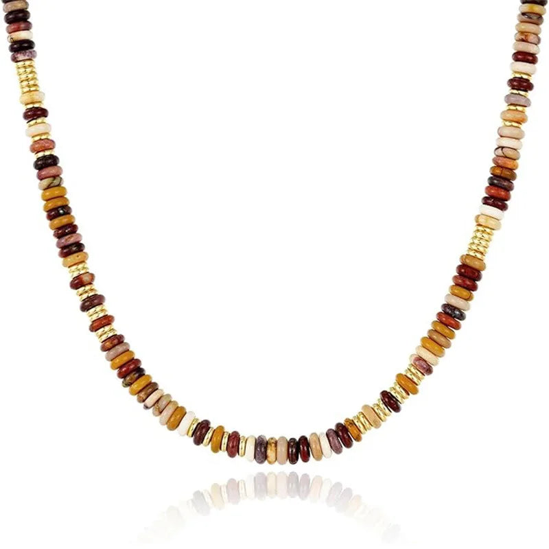 Colorful Boho Natural Stone Surfer Beach Choker 6mm Beaded Gemstone Necklace for Women 14K Gold Plated Handmade Jewelry