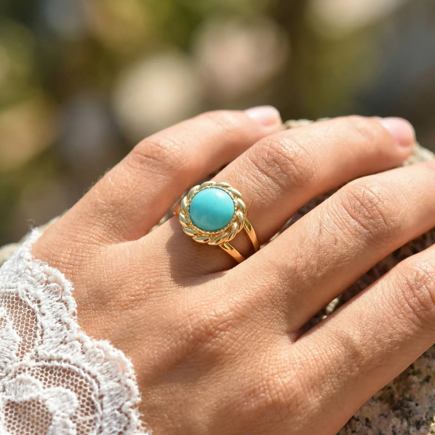 Vnox Vintage Blue Turquoise Gold Color Opening Rings for Women, Natural Stone Stainless Steel Finger Boho Ring Jewelry No Fade - Charlie Dolly