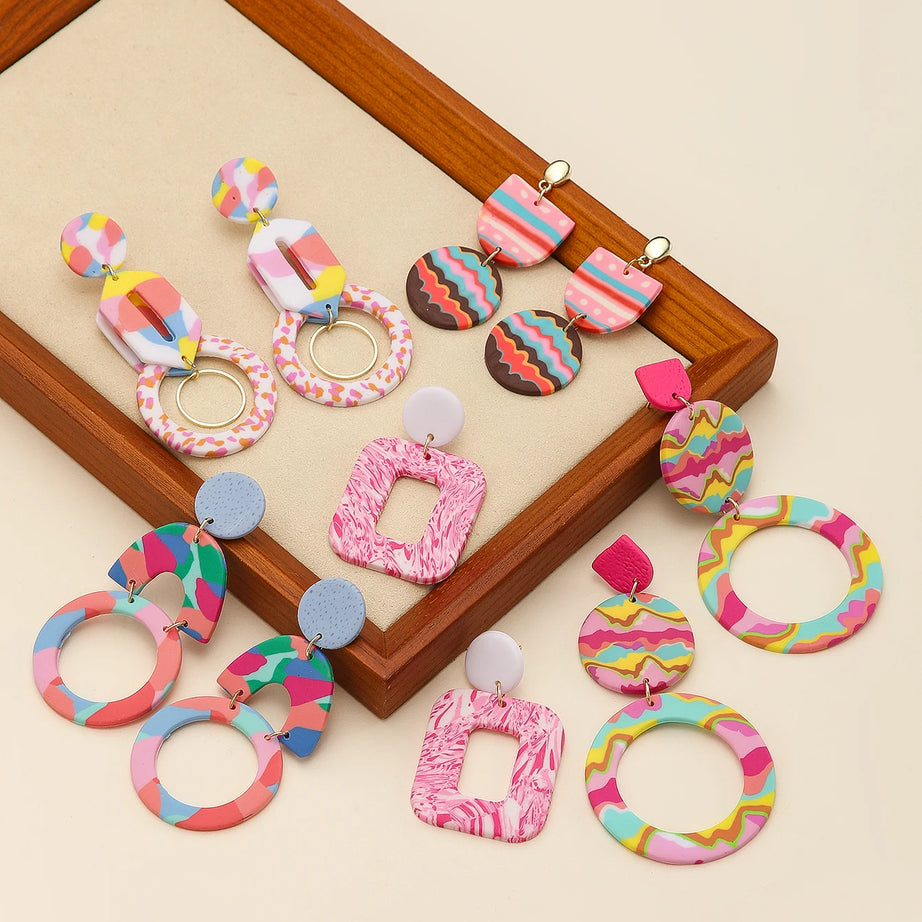 Matte Polymer Clay Geometric Statement Earrings Jewelry