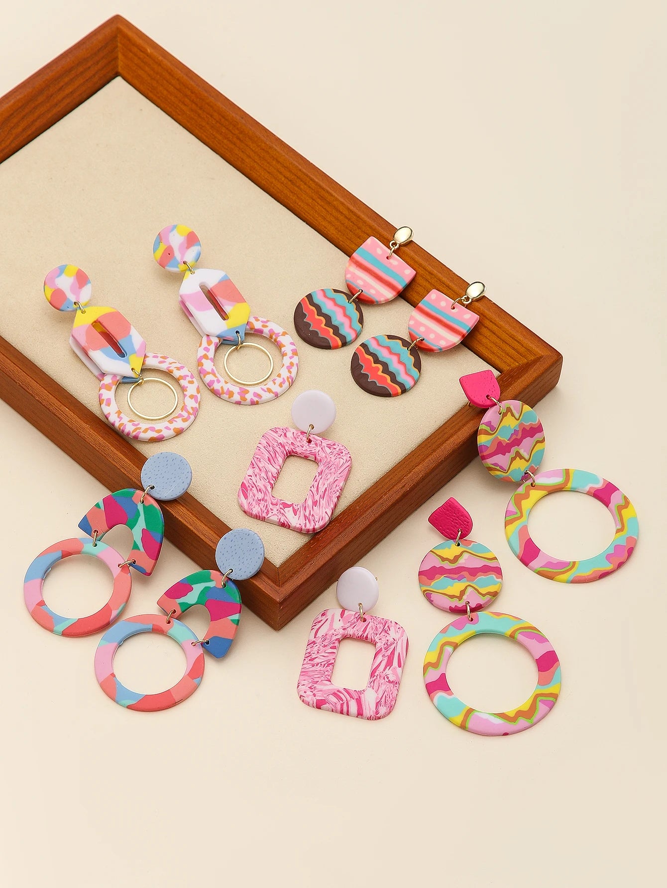 Women's Matte Lightweight Polymer Clay Statement Earrings Geometric Colorful Drops Boho Summer Vacation Party Gift Retro Style