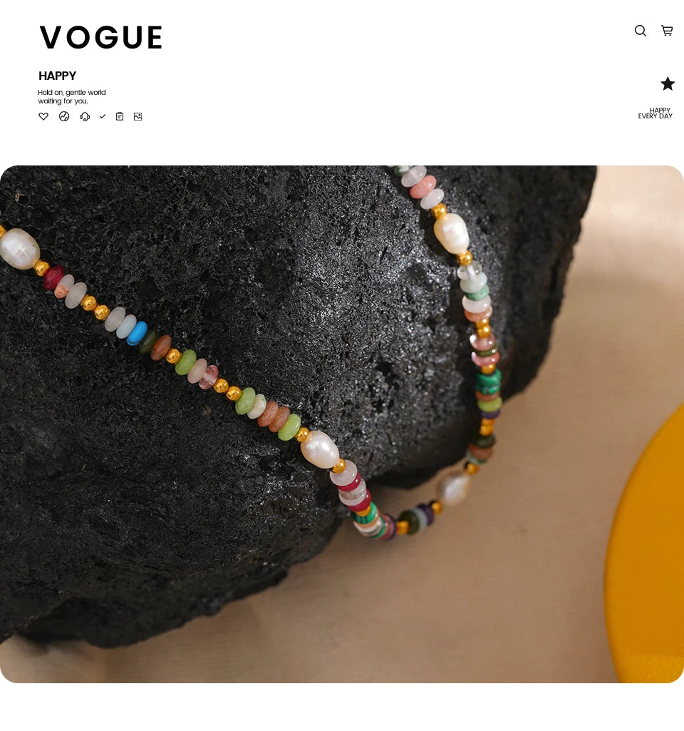 Yhpup Y2K Natural Pearl Stone Colorful Handmade Boho Necklace Women Stainless Steel Aesthetic Gold Color Fashion Jewelry